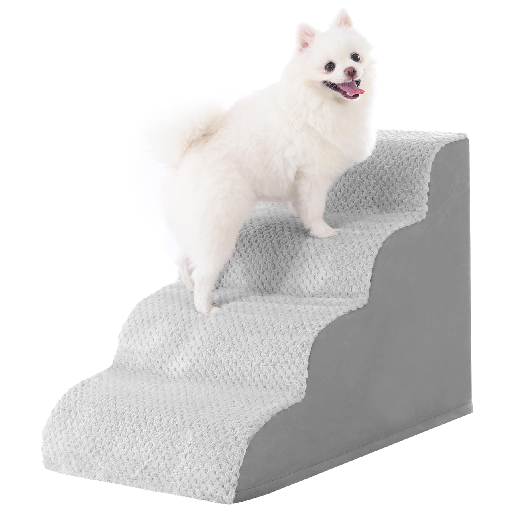 MIHIKK Dog Stairs Ramp, Curved 4-Step Dog Steps for Small Dogs and Cats, Pet Stairs for High Beds and Couch with Anti-Slip Washable Cover and Durable High Density Foam, Grey