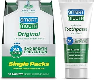 SmartMouth TSA Approved Travel Toothpaste & Oral Rinse - SmartMouth Original Activated Oral Rinse Packs & Travel Size Premium Toothpaste, 3.4 Ounce