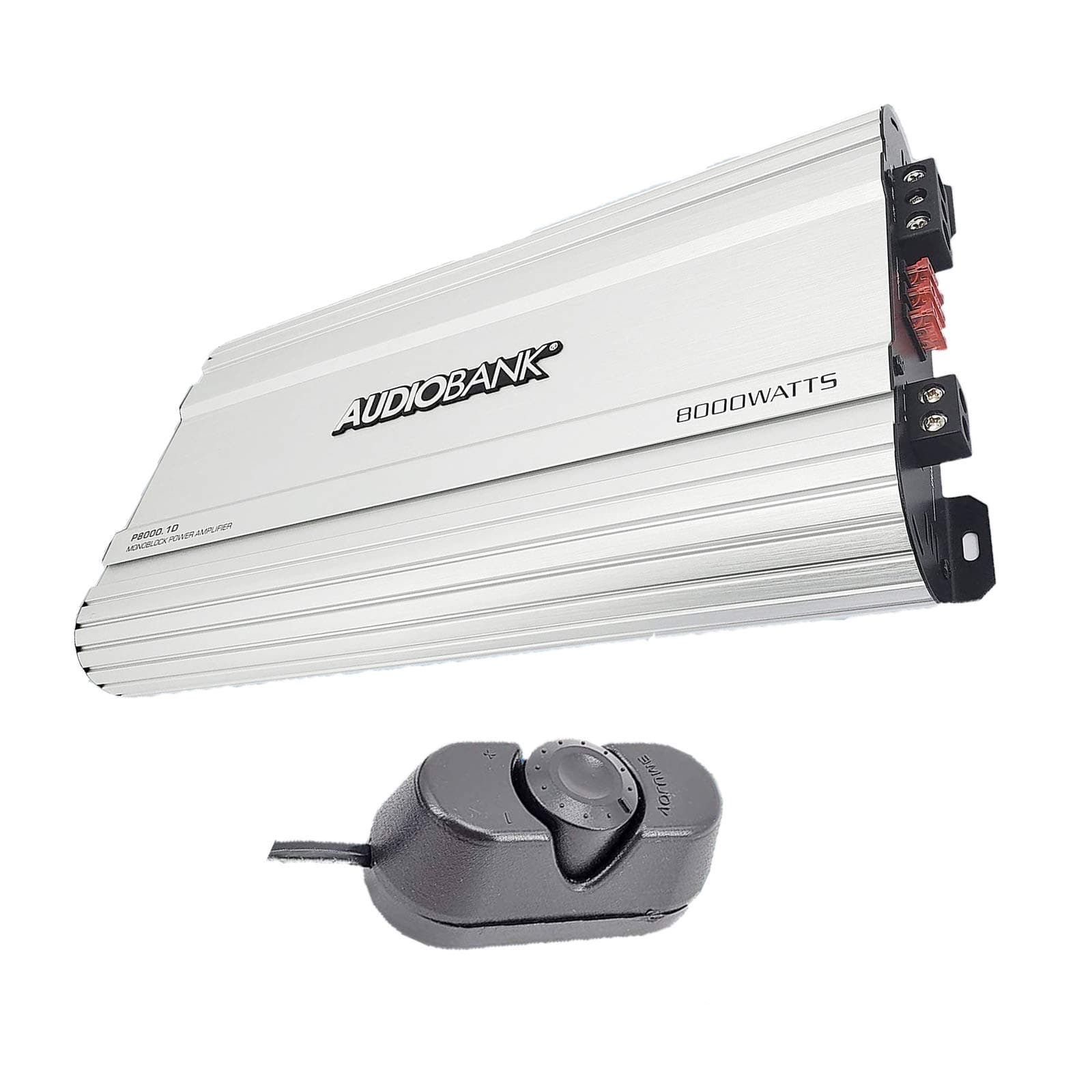 AUDIOBANKMonoblock 8000 WATTS Amp Class D 1ohm Car Audio Stereo Amplifier Remote Turn On/Off Circuit/Heavy-Duty Aluminium Alloy Heatsink Power and Protection Indicator P8001