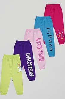 KYDA KIDS® Girls 100% Pure Cotton Printed Track Pants | Elastic Waist Loose Fit Casual Summer Wear | Soft Comfortable Kids Trousers Multicolor Combo (Pack of 5)