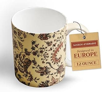 Maison d' Hermine Coffee Mug with Handles Fine Bone China Mugs Pack of One Tea Cups for Hot Beverages Cappuccino Latte Home Restaurant Office Perfect for Gift (Lakshmi - Arum, 12 Ounce)