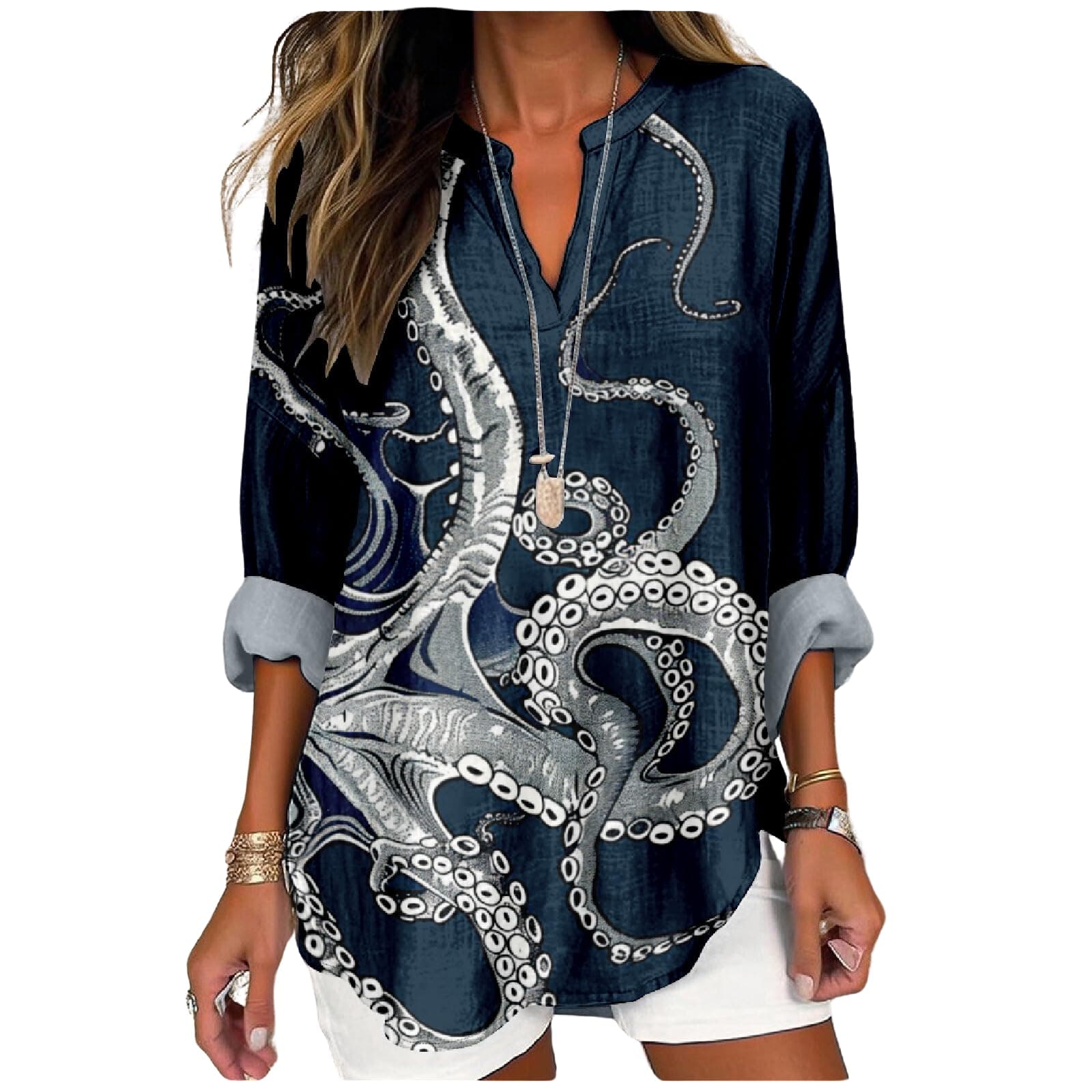 - V Neck Shirt For Women Boho Multi Style Blouse Long Sleeve Novelty Graphic Plus Size Pullover Tops For Women