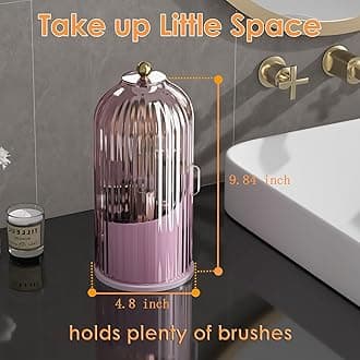 YOOLENS Makeup Brush Holder with Lid 360 Rotating Clear Dustproof Make Up Organizers for Vanity Bathroom Countertop, Pink