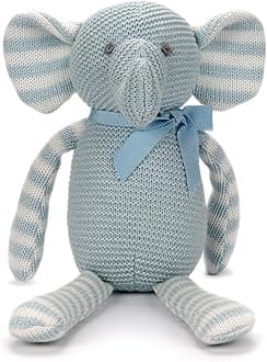 100% Organic Cotton Blue Elephant Plush, 7.1" Baby Stuffed Animal for Newborn