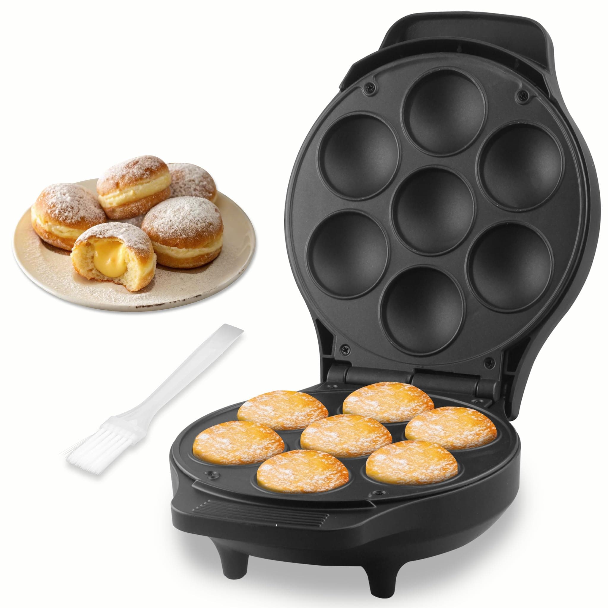 Mini Stuffed Pancakes Maker, Electric Ebleskiver Poffertjes Maker Pan, Danish Pancakes Maker, Cake Pop Maker, Bake 7x 2'' Ebelskivers without any Flipping operation