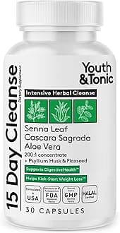 Youth & Tonic 15 Day Cleanse – Colon & Gut Cleanse Detox Reset for Plateaus, Belly Bloating & Regularity, Digestive Health – for Women & Men, 30 Pills