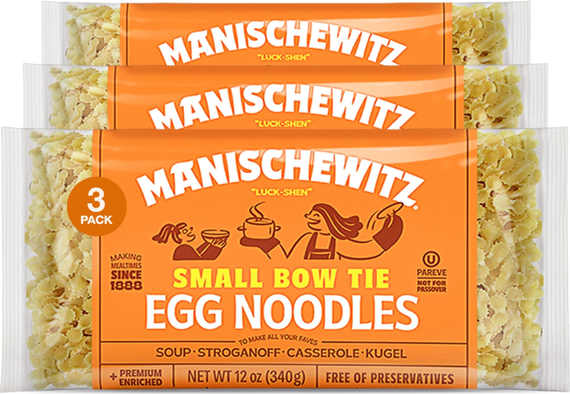 Manischewitz Small Farfalle Pasta | Small Bow Tie Egg Noodles, 12oz (3 Pack) | Homestyle Taste & Texture, Enriched, Perfect for Kasha Varnishkes, No Preservatives, Kosher