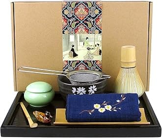 Japanese Matcha Tea Set, Matcha Whisk, Traditional Scoop, Matcha Bowl, Black Bamboo Tray, Ceramic Whisk Holder, Matcha Caddy, Handmade Matcha Ceremony Kit For Japanese Tea Ceremony (10Pcs)