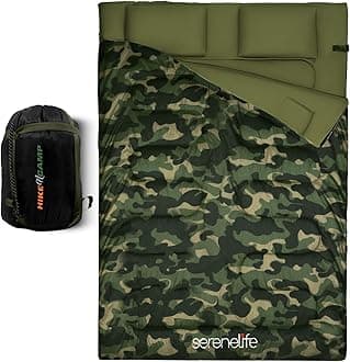 Backpacking Sleeping Bag Camping Gear - Double Sleeping Bag for Adults/Teens w/ 2 Pillows, Bag - Outdoor Lightweight Weather Proof Sleeping Bags - Camping, Hiking - SereneLife
