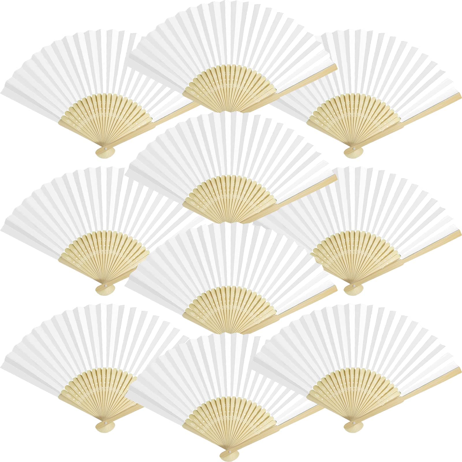 50 Packs White Bamboo Folding Fan Handheld Fan Paper Folded Fan for Wedding Party and Home Decoration