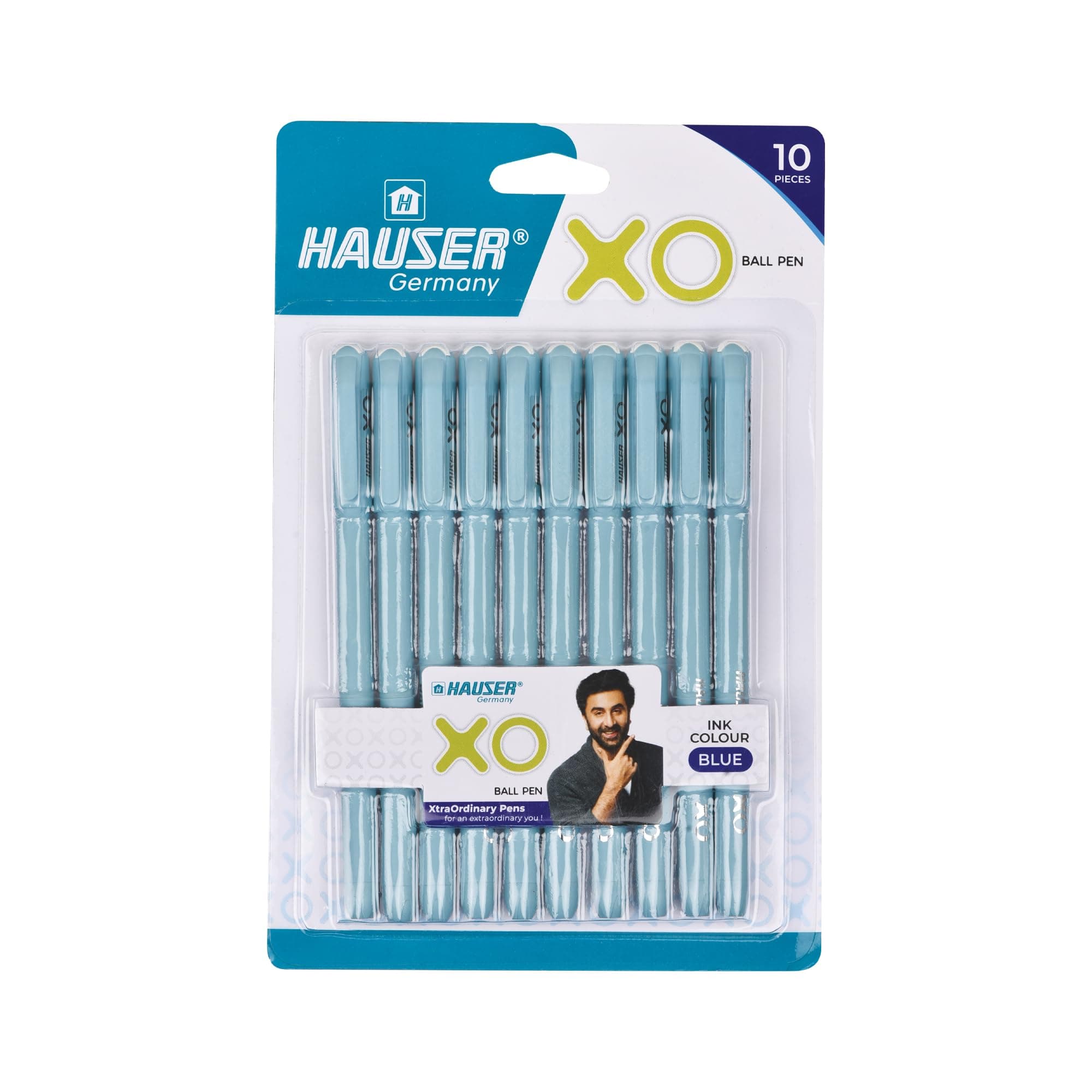 Hauser XO 0.7mm Ball Pen Box Pack | Sleek Body & Minimalistic Design | Matt Finish & Solid Body Type | Low Viscosity Ink With Ultra Durable Tip | Blue Ink, Pack of 10 Pens