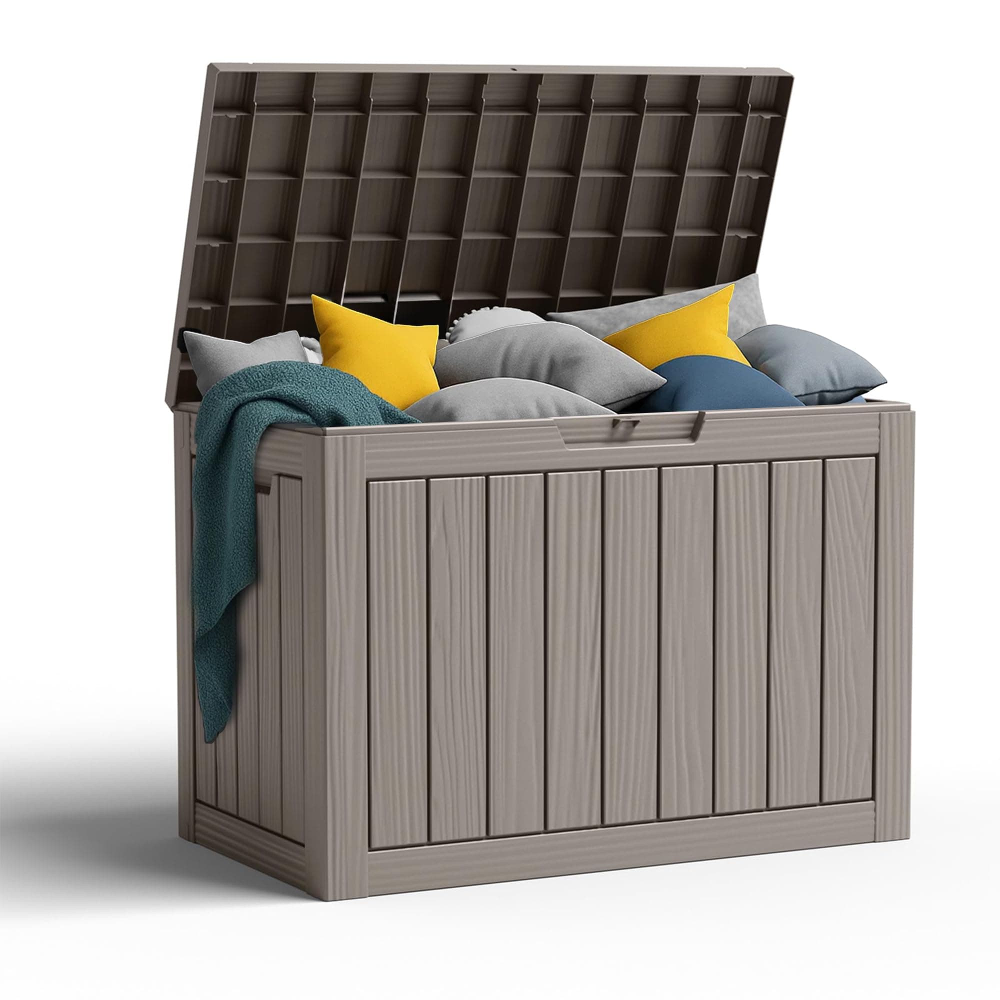 45 Gallon Resin Deck Box, Lockable Patio Outdoor Storage Box for Furniture, Garden Tools and Tools Storage, Waterproof Outside Storage Boxes - Grey