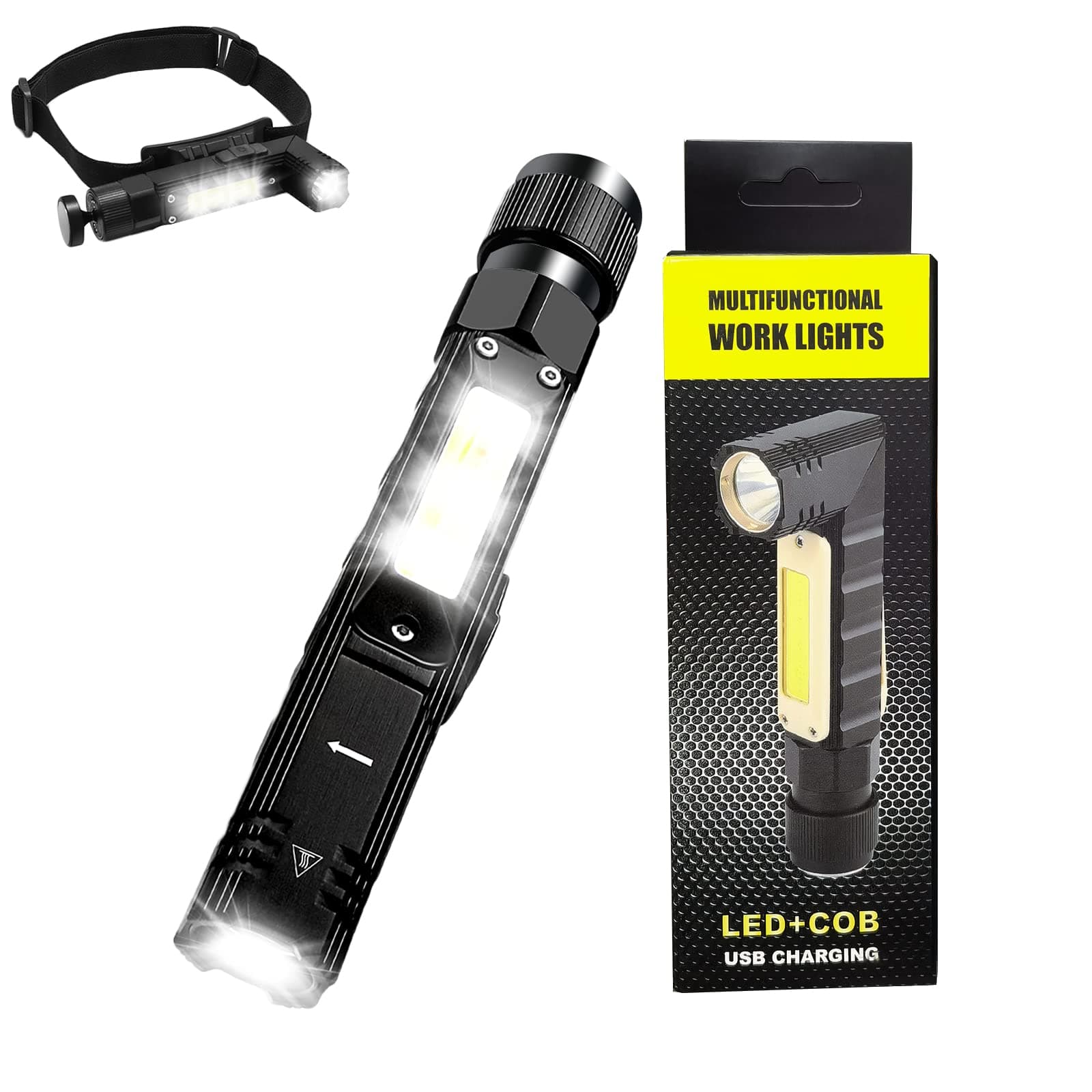 Hsility Head Torches Led Super Bright Rechargeable Torch Handheld Flashlight Super Bright Adjustable Focus LED Torch USB Charging Waterproof Shockproof Torch Suitable for Hiking Camping