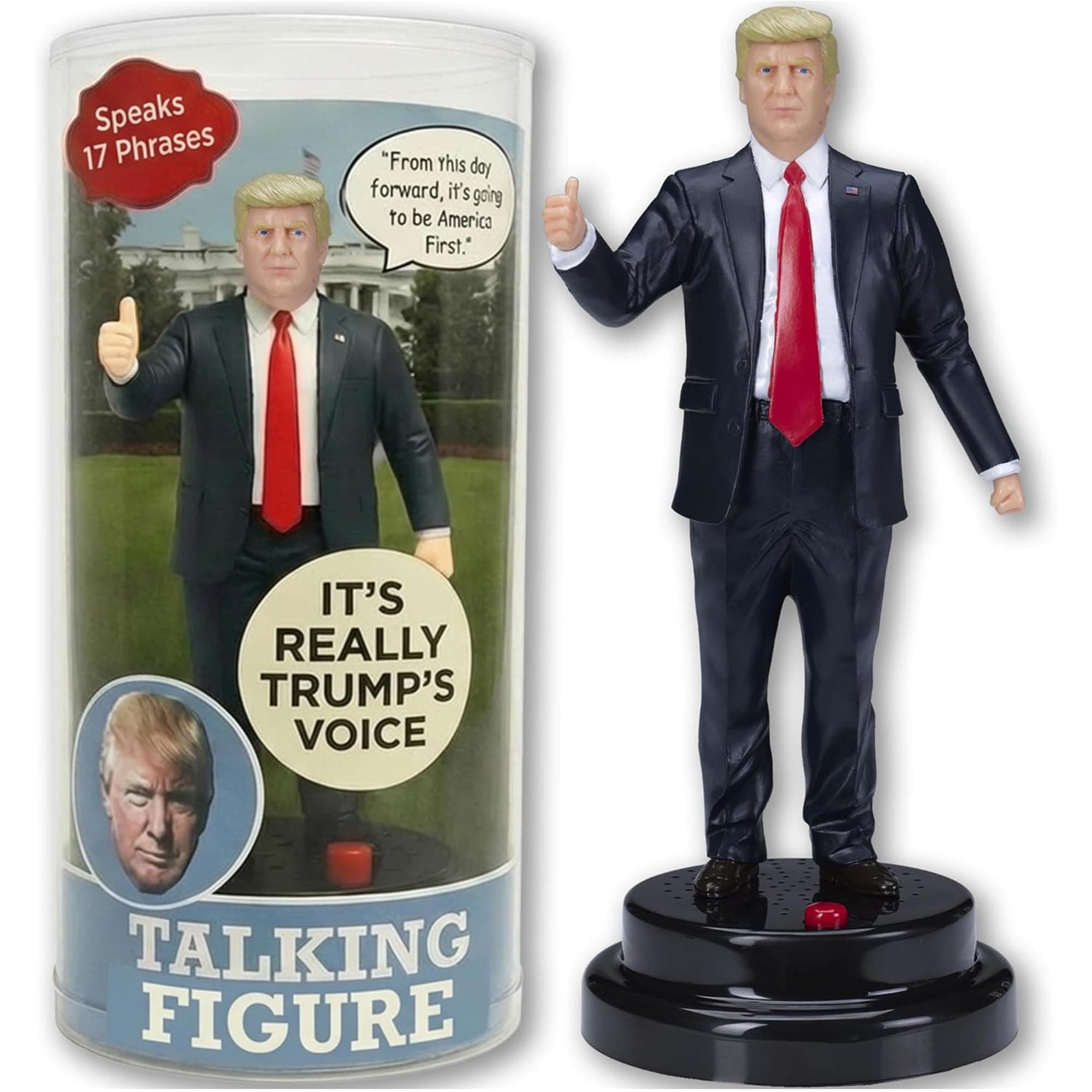 Donald Trump Talking Figure with Real Voice - Press the Button & Hear 17 Authentic Quotes - Funny Political Gag Gift for Men, Collectible Desk Display Toy & Conversation Starter for Supporters