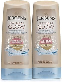 Jergens Natural Glow In Shower Lotion, Self Tanner for Fair to Medium Skin Tone, Sunless Tanning Wet Skin Lotion for Gradual, Flawless Color, 7.5 Ounce, Pack of 2