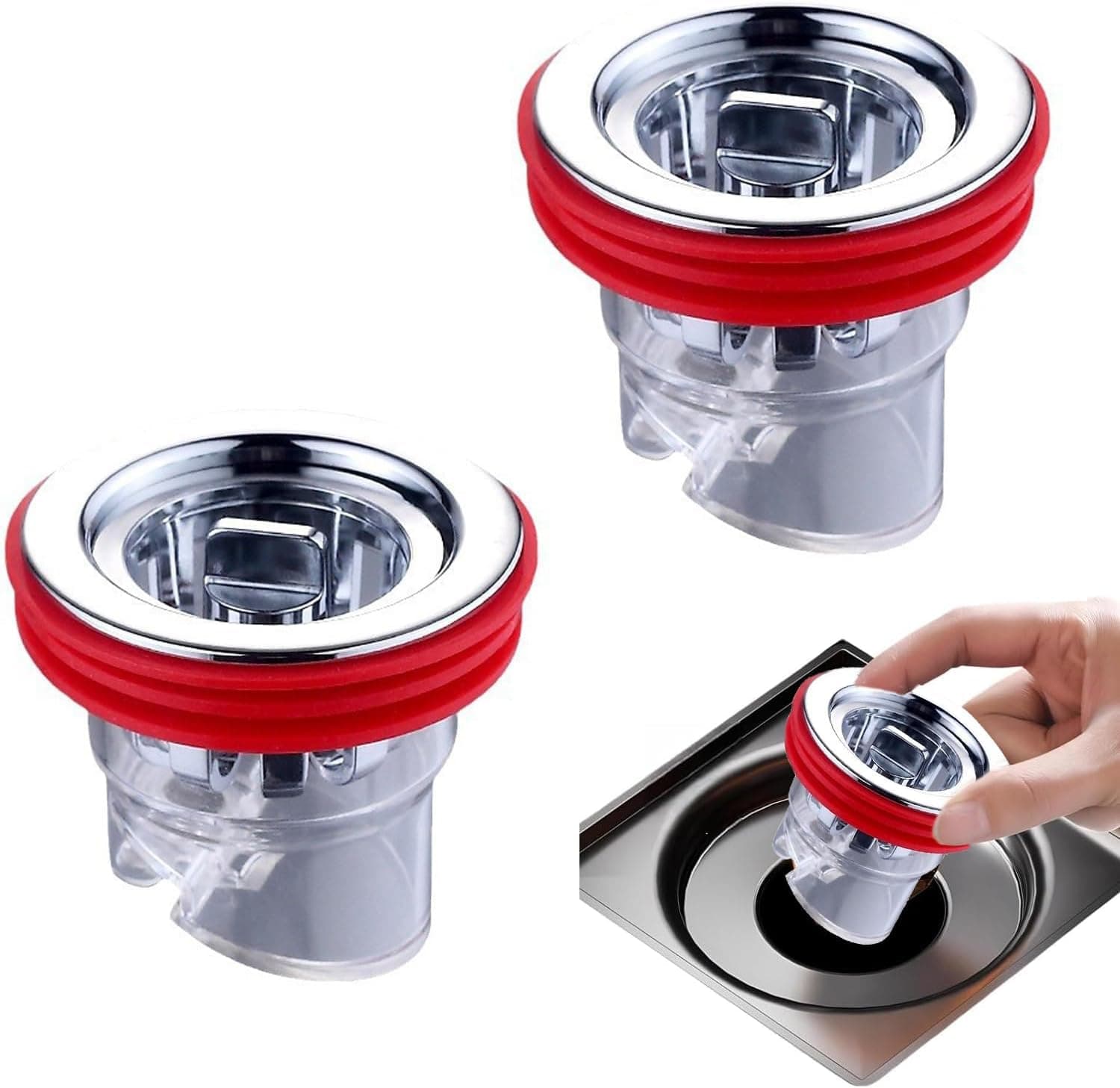 Magnetic Anti Blocking Floor Drain Cover, Bathroom Sink Drain with Filter Basket, Sewer Floor Drain Core for Bathroom Kitchen (Silver, 4.3 * 4.5 * 3.3cm)