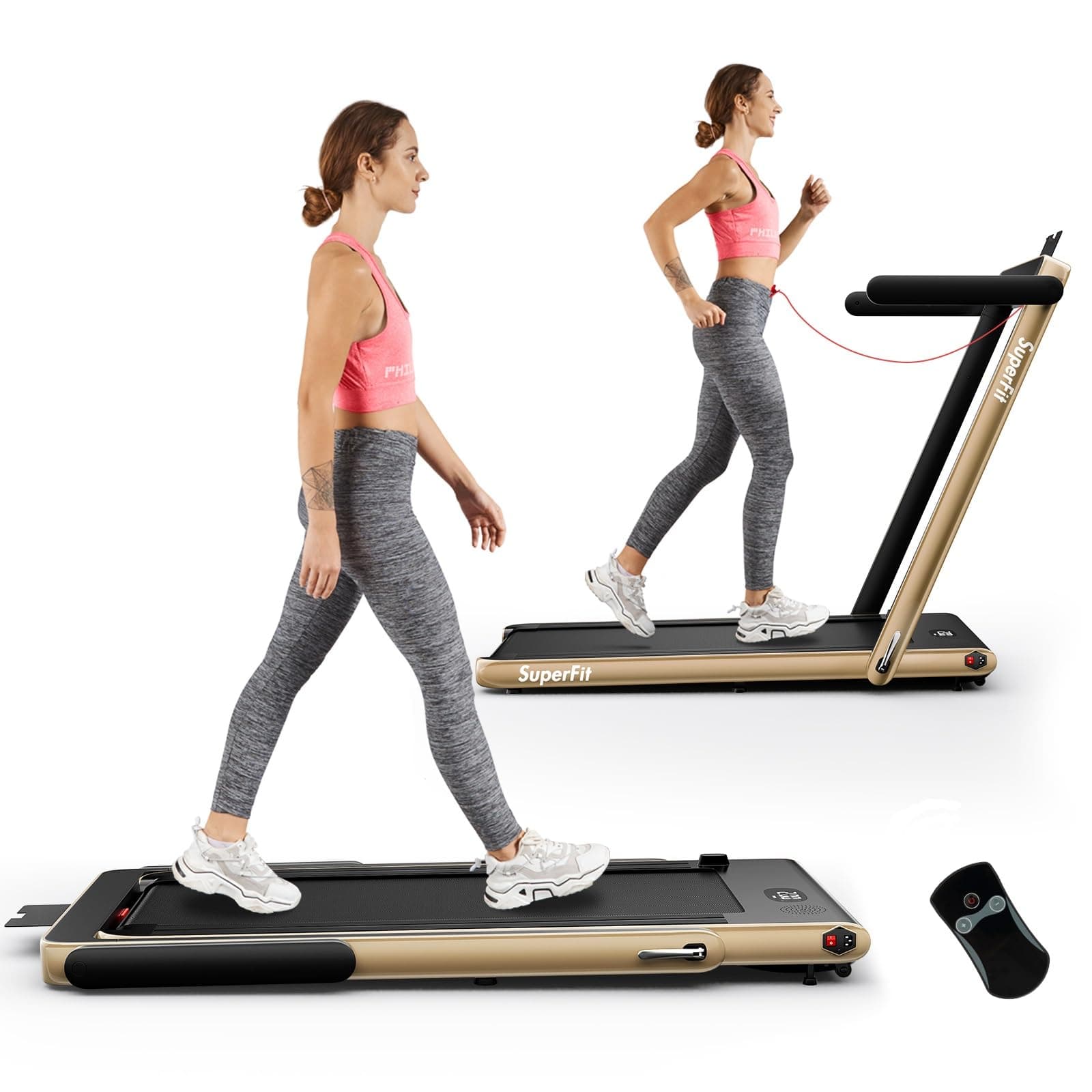 Goplus 2 in 1 Folding Treadmill, 2.25HP Superfit Under Desk Electric Treadmill, Installation-Free with Remote Control, APP Control and LED Display, Walking Jogging for Home Office