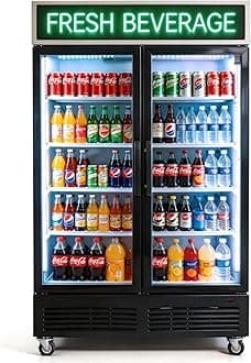Commercial Beverage Refrigerator Display Fridge,Two Glass Door Drink Cooler with LED Light Adjustable Shelves,ETL Sanitation,43 Cu Ft,47" Wide,Wheels Included