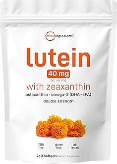 Micro Ingredients Lutein & Zeaxanthin 40mg Softgels, 240 Count, with Astaxanthin, Omega-3s, & Phospholipids | Eye + Vision Health Vitamins | Third Party Tested, Non-GMO, Gluten Free