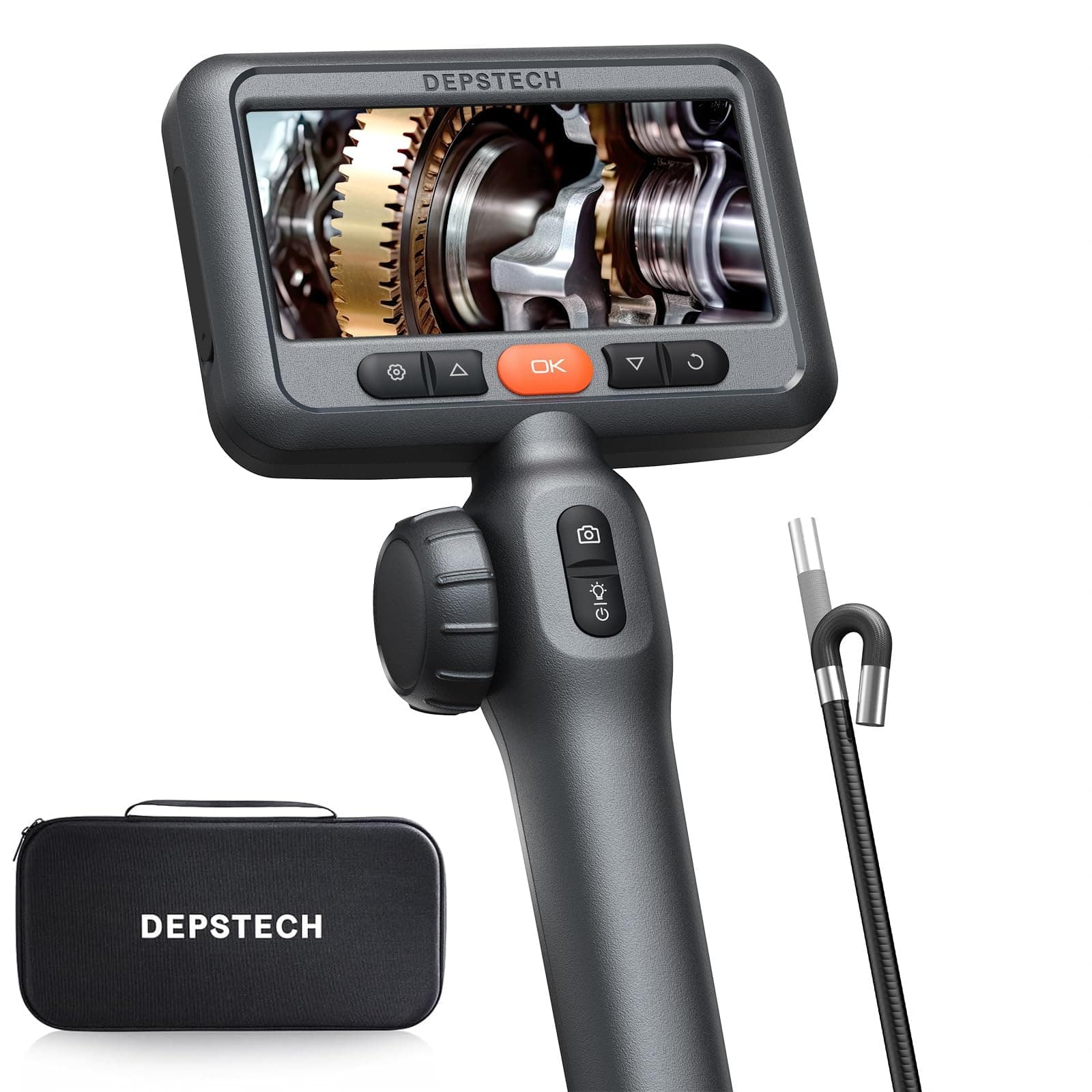 DEPSTECH 210° Two-Way Articulating Borescope, 0.24in Ultra-Slim Endoscope Camera with Lights, 4.5” IPS Screen, 5ft Waterproof Flexible Snake Tube, Industrial Inspection Camera for Automotive Mechanics