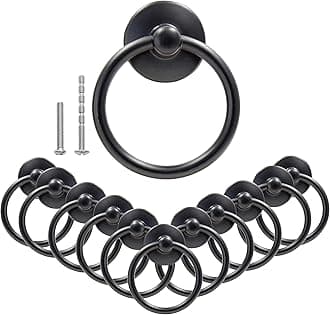 12Pcs Round Ring Drawer Pulls Matte Black Ring Handle Knobs for Cabinet Drawer Dresser Cupboard Wardrobe, Single Hole