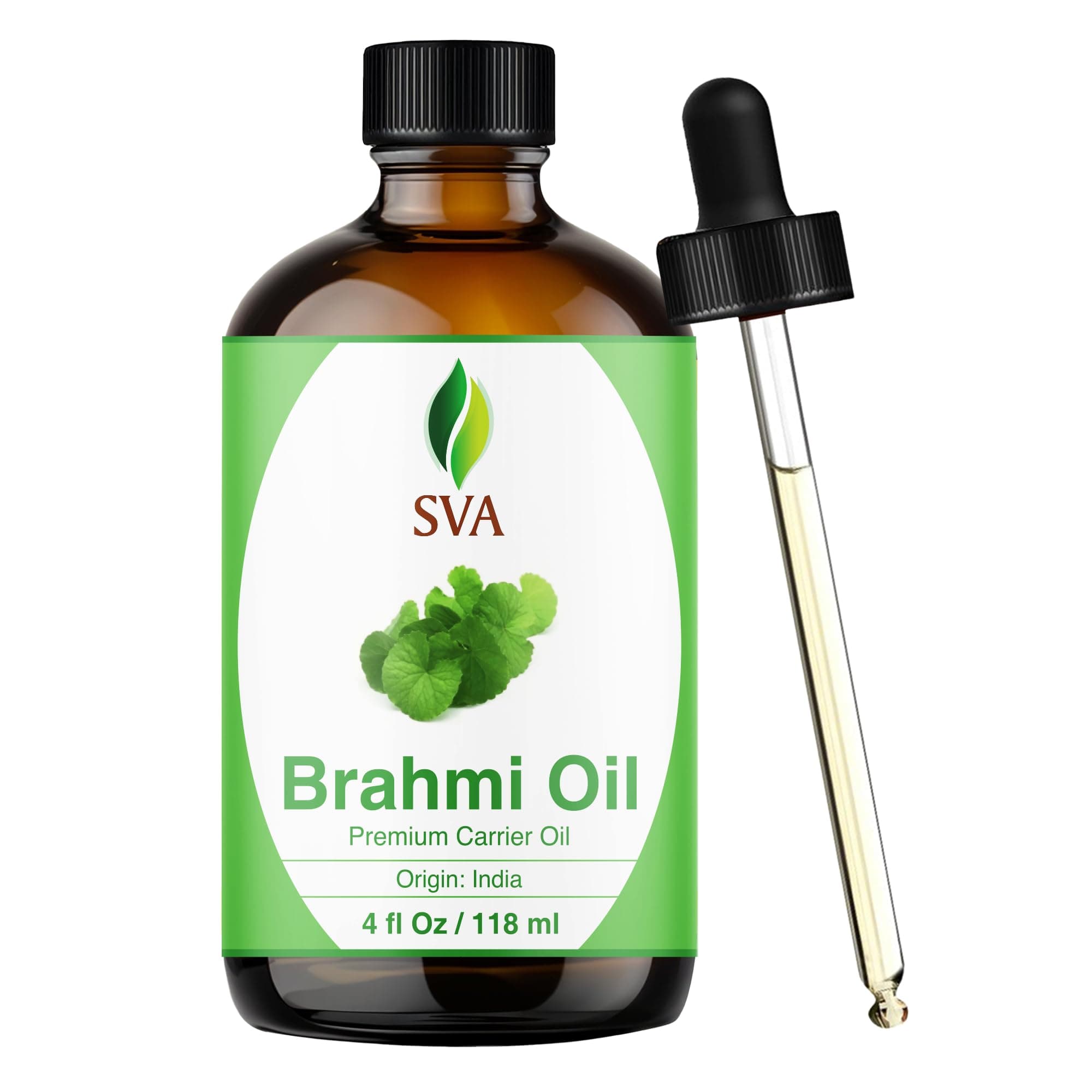 SVA Brahmi Oil - 4 Fl Oz – 100% Natural Cold Pressed - for Face, Skin Care, Hair Care, Scalp Massage & Body Massage – Carrier Oil with Dropper