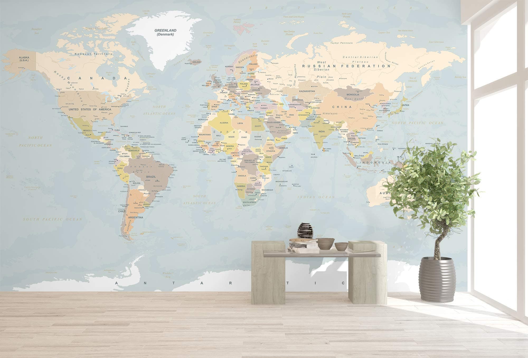 Murwall Map Wallpaper Dark Political World Map Wall Mural Large Maps Wallpaper Living Room Young Room Cafe