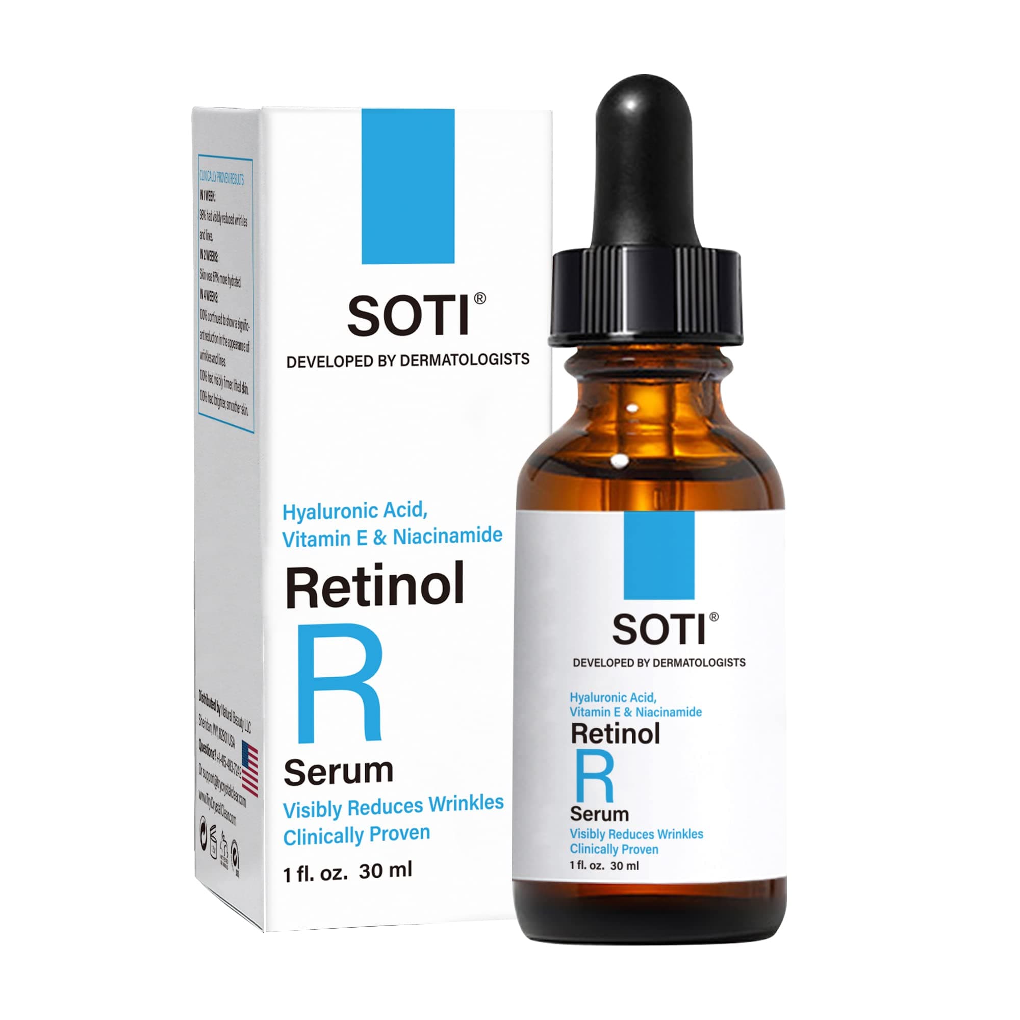 Retinol Face Serum, Reduces Wrinkles, Age Spots, Post-Acne Marks. Stimulates Collagen, Firm Skin, Anti Aging with Hyaluronic Acid, Niacinamide (30ml) Soti