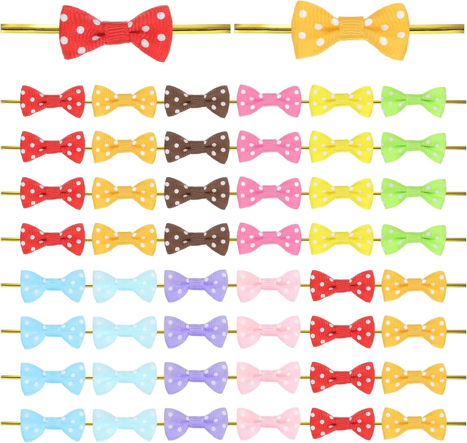 KASTWAVE 200-Pack Twist Tie Bows for Crafts, Pre-Tied Satin Ribbon for Gift Wrap Bags, Party Favors, Baked Goods, Cookies, Mini Bowties for Hair Decorations (1.2x0.6 Inch, Multicolored)