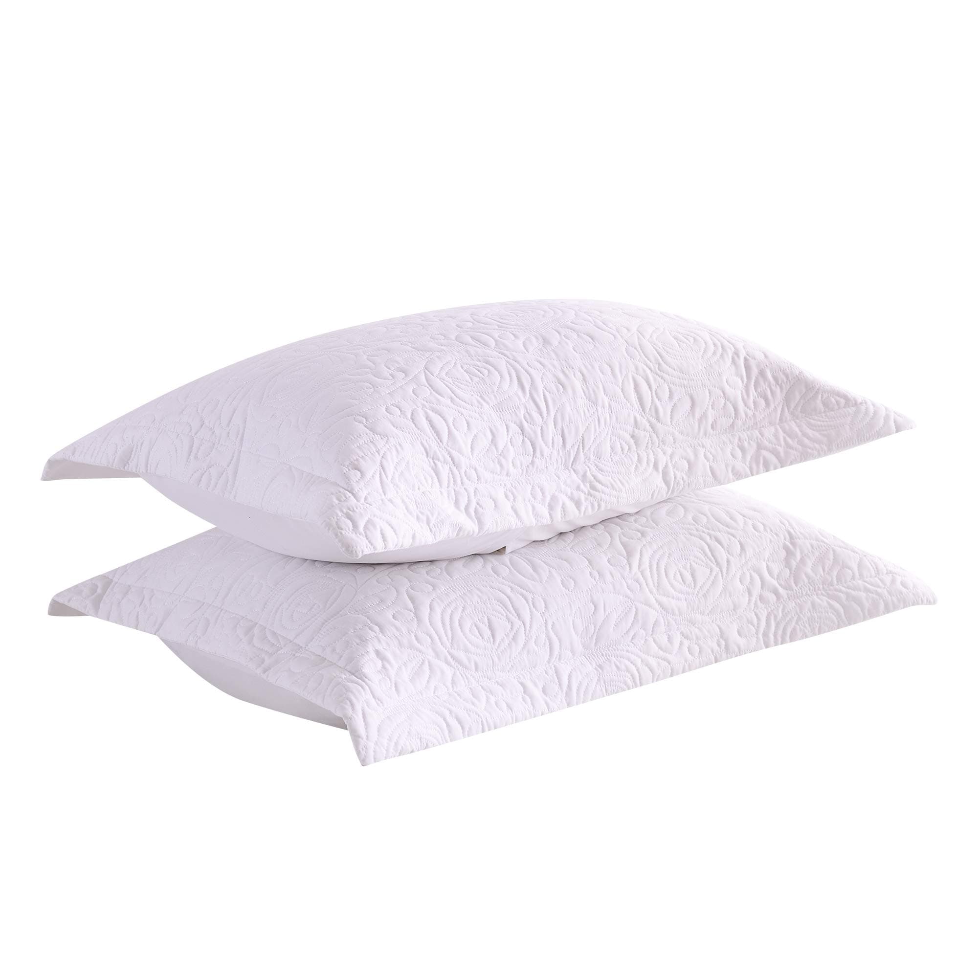 2-Piece Embroidered Pillow Shams, Decorative Microfiber Pillow Covers Set Standard Size White