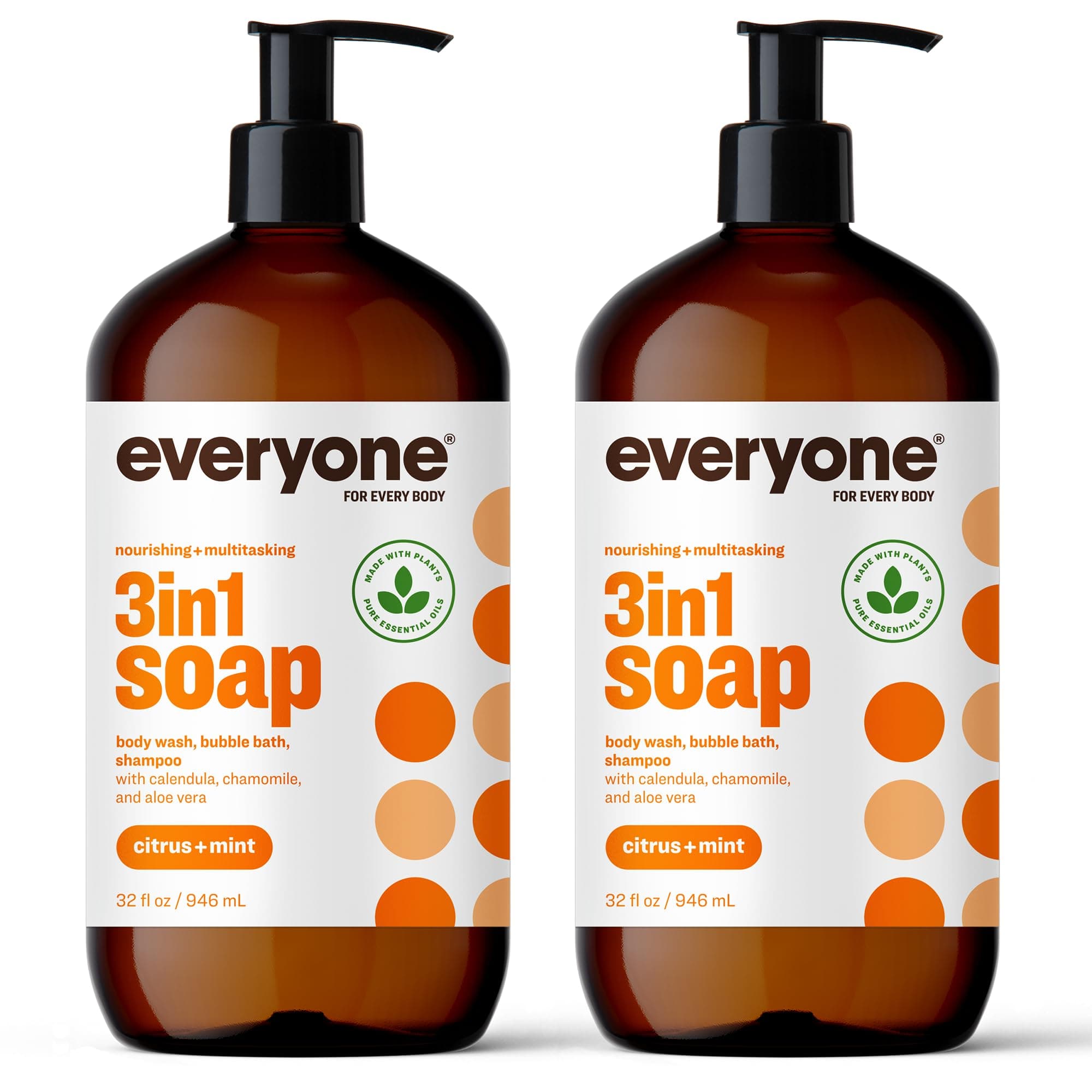 Everyone 3-in-1 Soap: Body Wash, Bubble Bath, and Shampoo, Citrus and Mint, 32 Ounce, 2 Count- Packaging May Vary