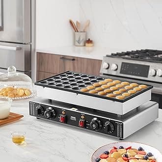 VEVOR 110V Mini Dutch Pancake Baker, 50PCS 1700W Commercial Electric Nonstick Waffle Maker Machine, 1.8 Inches Pancake Maker with 2 Thermostats & 2 Timers Separate Control, for Home and Restaurants