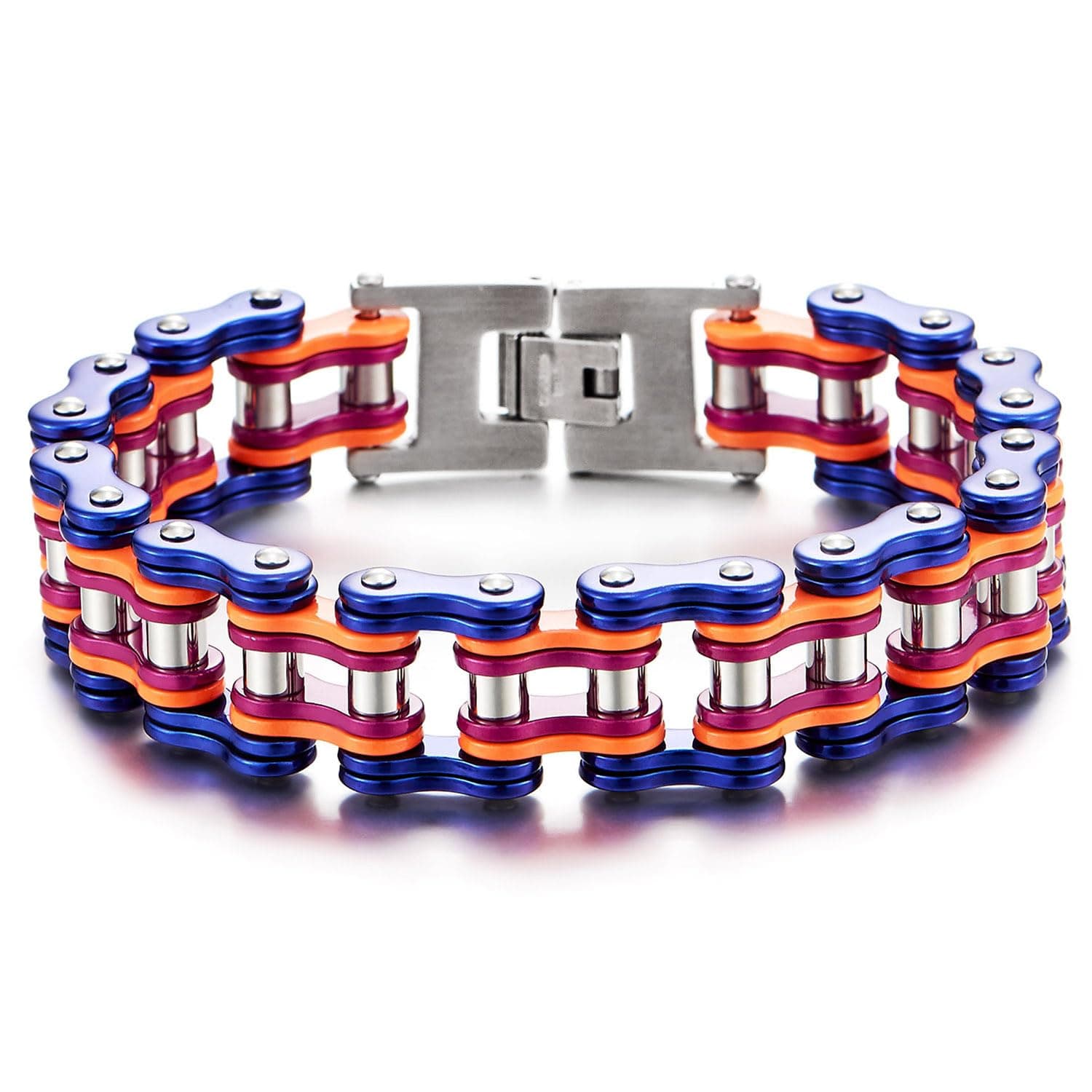 COOLSTEELANDBEYOND 頑丈で頑丈なメンズオートバイチェーンバイクチェーンブレスレット ステンレススチールシルバーカラー 光沢仕上げ