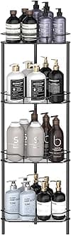 HuggieGems 4 Tier Floor Standing Corner Shower Caddy Organizer Shelf with Hooks, Bathroom Shelves Stand Rack, Matt Black