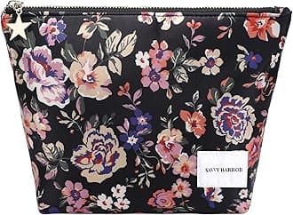 Makeup Bag Zipper Pouch Travel Cosmetic Organizer, Elegant Roomy Cosmetic Bag for Women, Women Makeup Organizer and Travel Toiletry Bag for Gift (Black Floral)