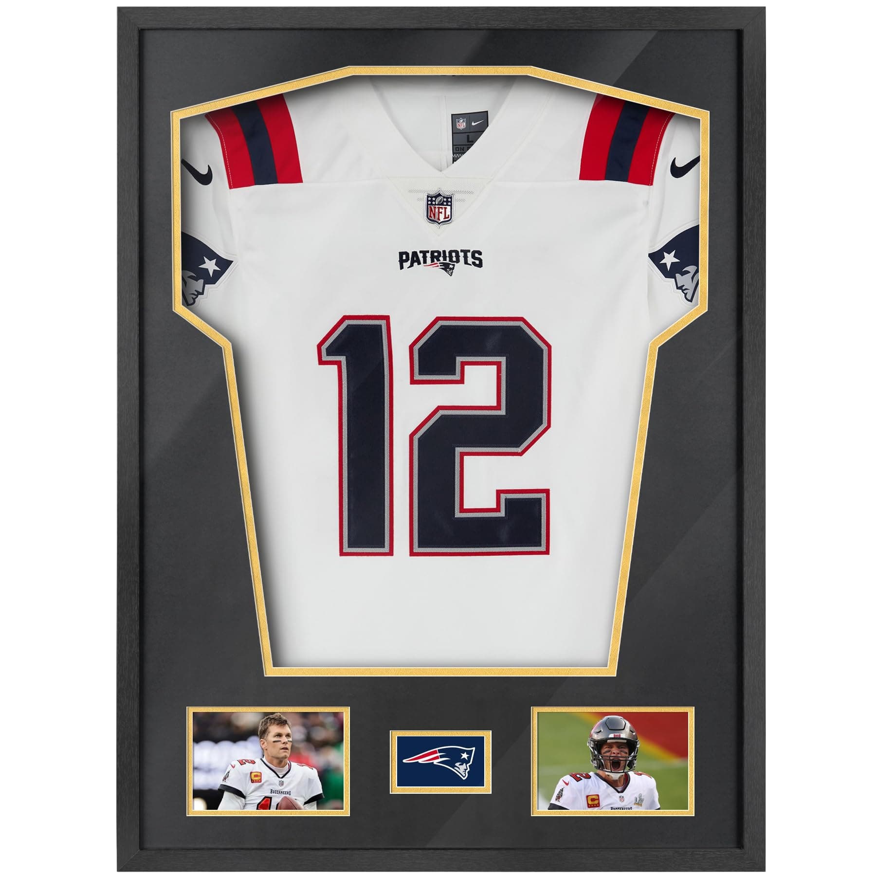 Yaetm Jersey Display Frame Case, Large Sport Jersey Shadow Box with Tempered Real Glass and Hanger for Baseball Basketball Football Soccer Hockey Shirt and Uniform, Two 4x6 Photos, Single, Black