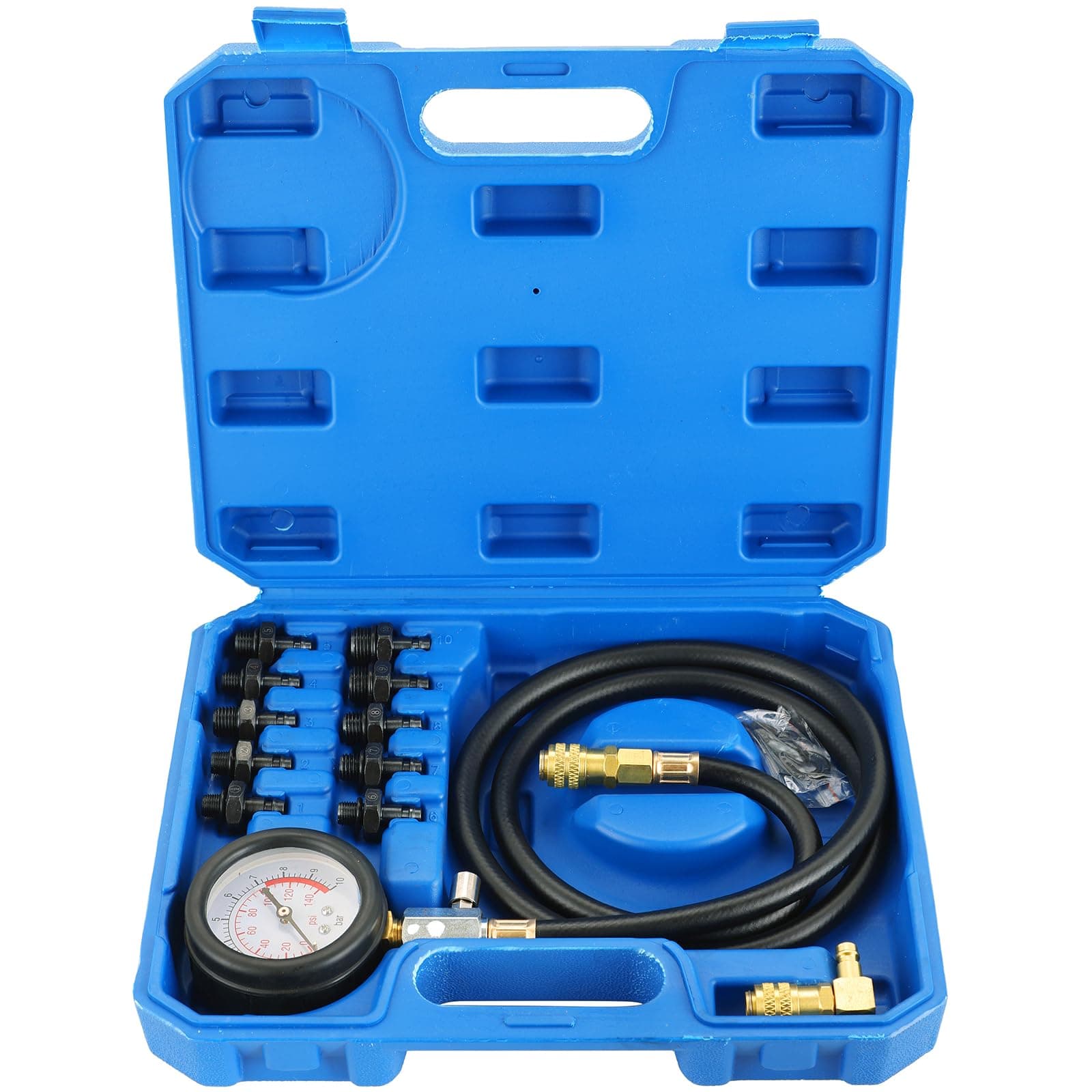 DASBET Engine Oil Pressure Tester Tool 0-140 PSI Engine Cylinder Oil Pressure Gauge Kit Oil Diagnostic Testing Set with Hose Adapters for Cars ATV Trucks