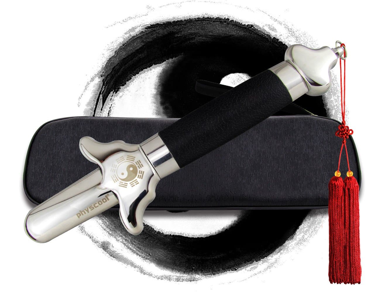 PhysCool Premium Extendable Chinese Taichi Sword with Free Luxury Red Sword Tassel and PU Leather Bag silver