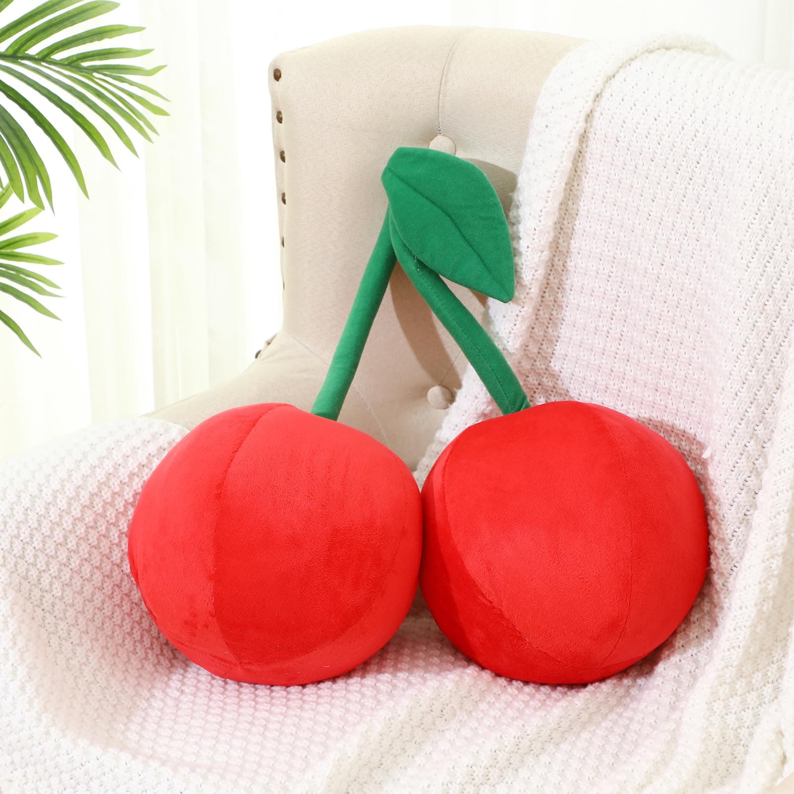 Decorative Cherry Plush Pillow Fruit Stuff Gift Hugging Soft Novelty Pillow Cushion Seat Decor for Home Bedroom Living Room