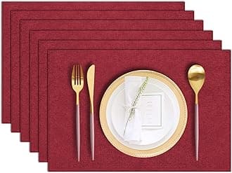 Cloth Placemats Set of 6, Cotton Linen Blend Machine Washable Durable Linen Table Mats, Heat Resistant Placemats Wrinkle Free Place Mats for Dining Table, Easy to Clean (Burgundy, 6)