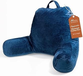 Sasttie Reading Pillow, Velvet Back Pillow for Bed Sitting Up, Adult Back-Rest Support Cushion with Arms for Sit Up on Couch, Sofa, and Floor, Dorm Essentials, Reading Accessories, Navy
