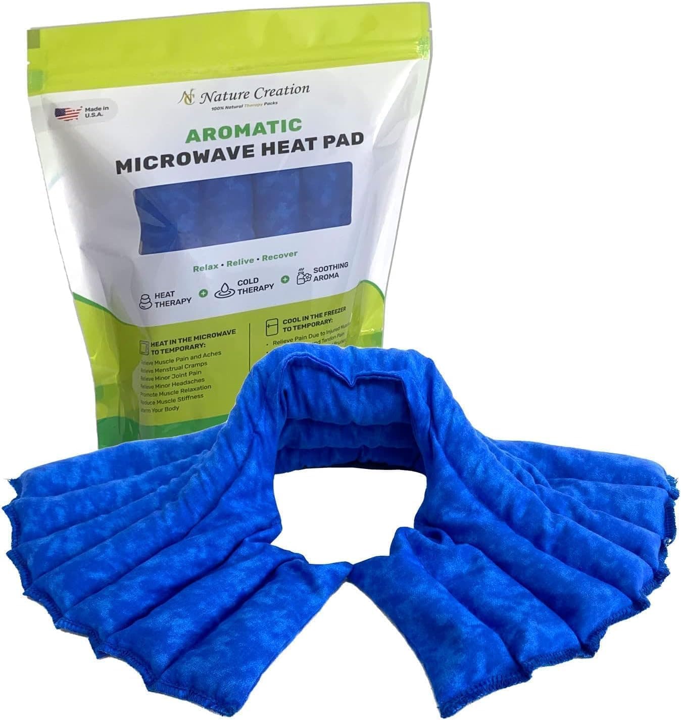 Nature Creation- Neck & Shoulder Wrap - Herbal Heating Pad - Natural Pain & Stress Relief (Blue Marble)