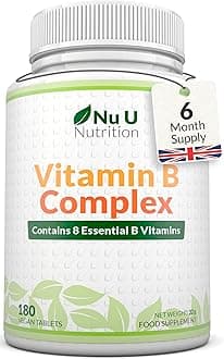 Vitamin B Complex High Strength - 180 Vegan Tablets - 6 Month Supply - Contains All 8 B Vitamins in 1 Tablet - Vitamins B1, B2, B3, B5, B6, B12, Biotin & Folic Acid - Nu U Nutrition
