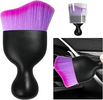 Ziciner Car Detailing Brush, Curved Soft Bristles Auto Removal Dust Collectors, Universal Vehicle Dashboard, Air Conditioner Vents etc Interior Cleaning Tool Accessories (Double Purple)