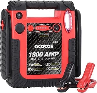 1800 Amp Car Jump Starter Portable Battery Charger, 20000 mAh Emergency Supply Power Pack (Up to 6 L Gas or 6 L Diesel Engine), 12V Auto Lead-Acid Battery Booster with LED Light & USB Ports
