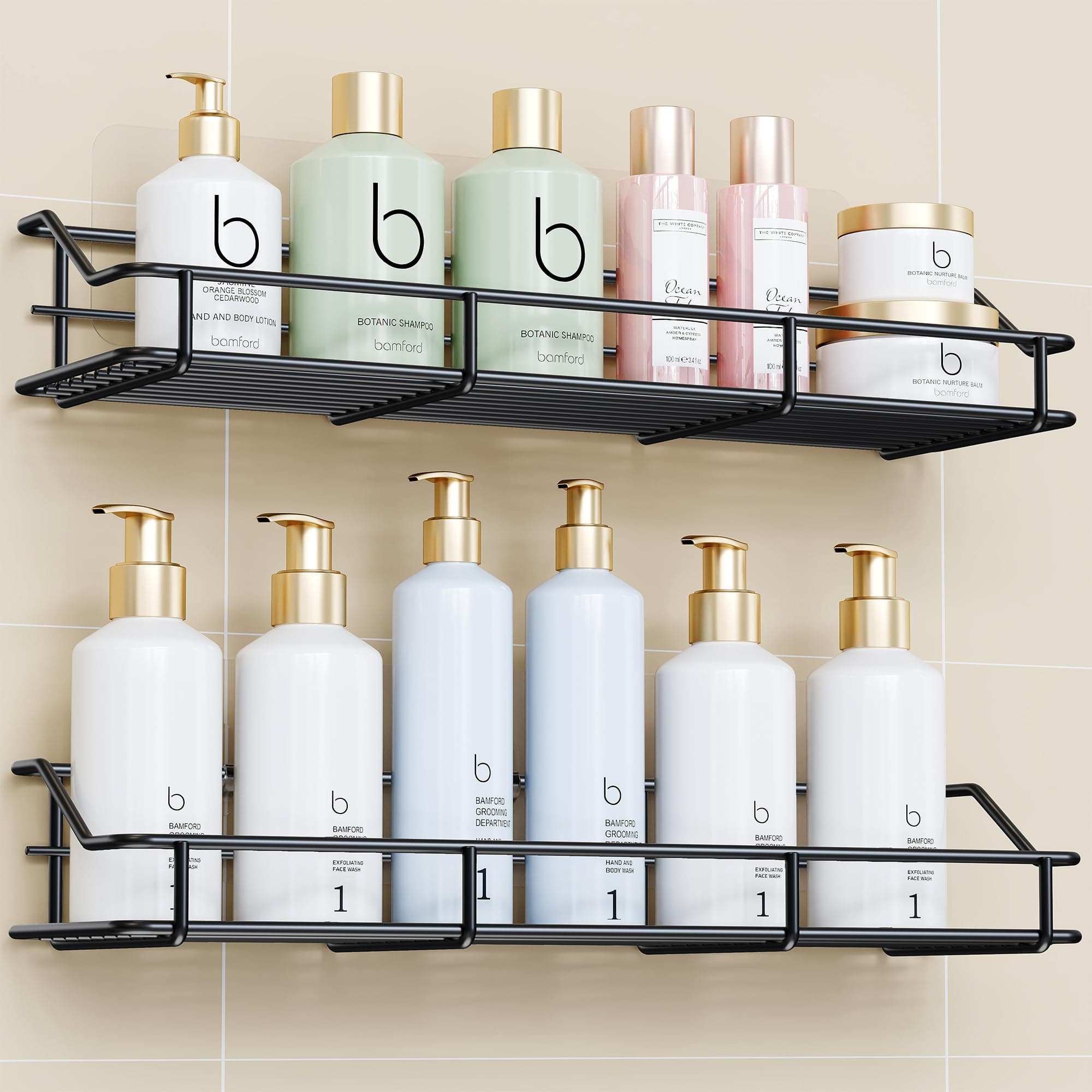 ODesign Adhesive Bathroom Shower Shelves Shower Rack Shower Wall Caddy Shelves for Shower Kitchen Spice Rack Wall Mounted No Drilling SUS304 Stainless Steel Rustproof
