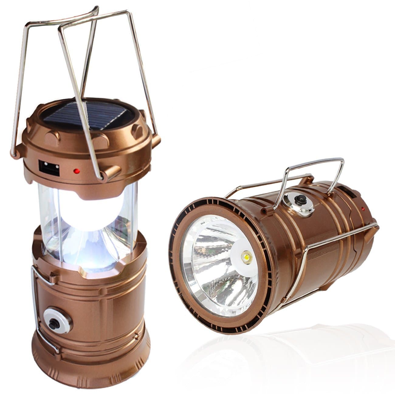 Liekkas Handheld Rechargeable Solar Lantern with LED Flashlight and USB Charger for Phones, Gold