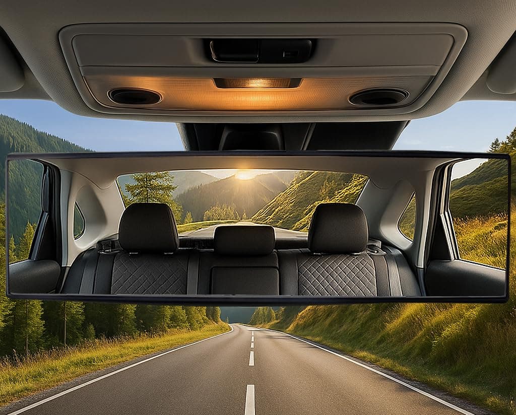 ICBEAMER Rear View Mirror 360mm Flat Surface Rearview Mirror Interior Clip on Wide Angle Reduce Blind Spot Effectively Easy Install