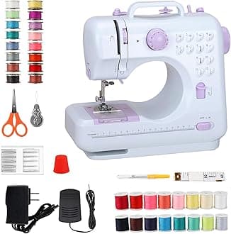Mini Sewing Machine for Beginners, Portable Electric Sewing Machine with Dual Speed, 12 Built-in Stitches, Foot Pedal, and Accessories Kit for Home DIY Projects & Gift