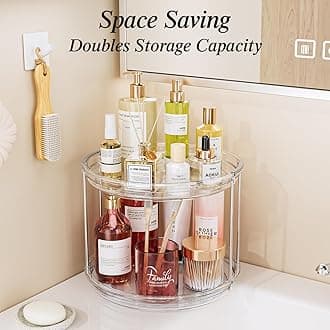 LAMU 2 Pack 2 Tier Lazy Susan Turntable Organizer 10.6'' Rotating Spice Rack Organization for Cabinet, Kitchen, Pantry, Countertop, Bathroom, Vanity, Medicine Cabinet Organizer, Clear